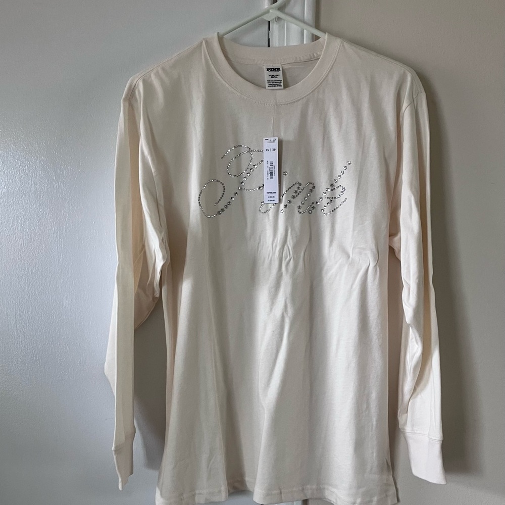 PINK Victoria's Secret Bling Long Sleeve Tee - Cream Color XS
